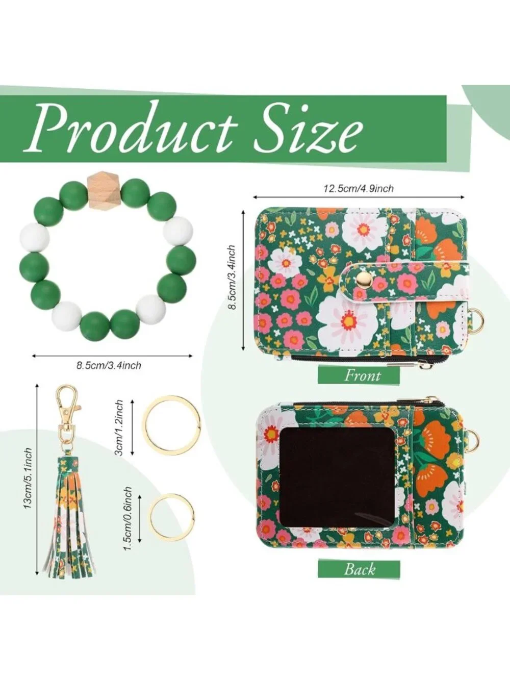 Boho Beaded Wristlet Keychain Wallet Set - Floral Pattern, Card Holder & Tassel